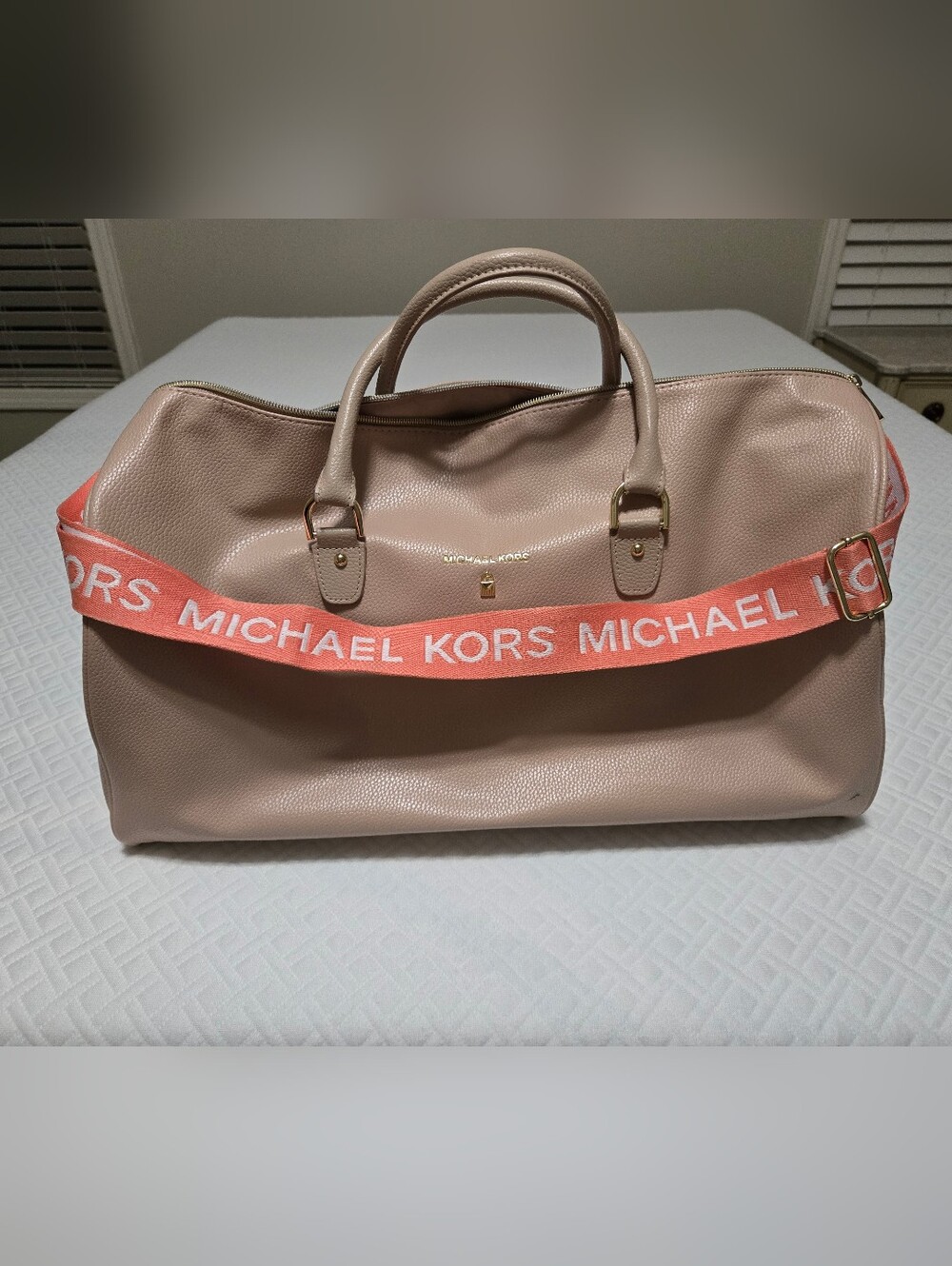 Michael Kors Weekender Pale Pink Leather Duffle Travel Bag